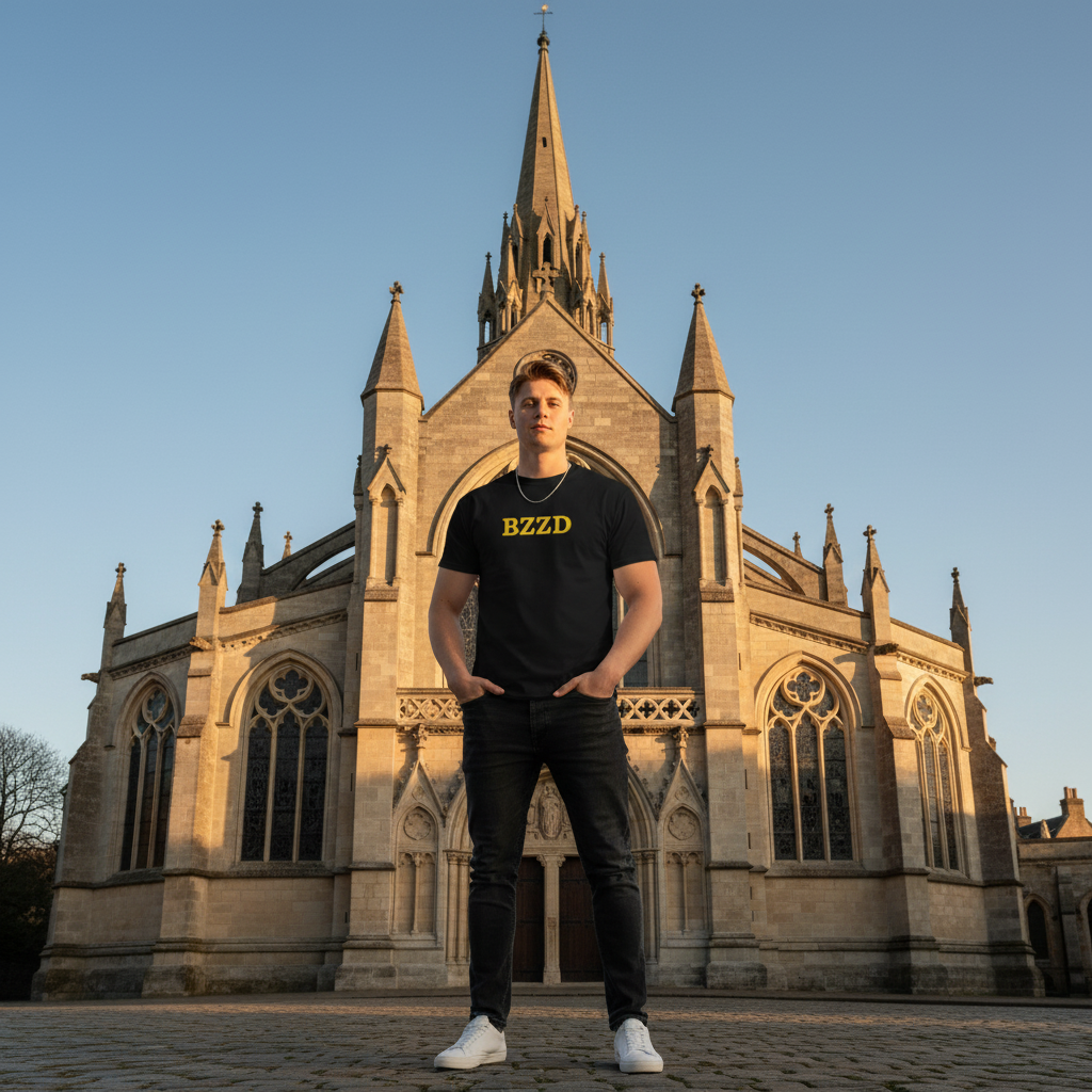 BZZD Merch in front of Church